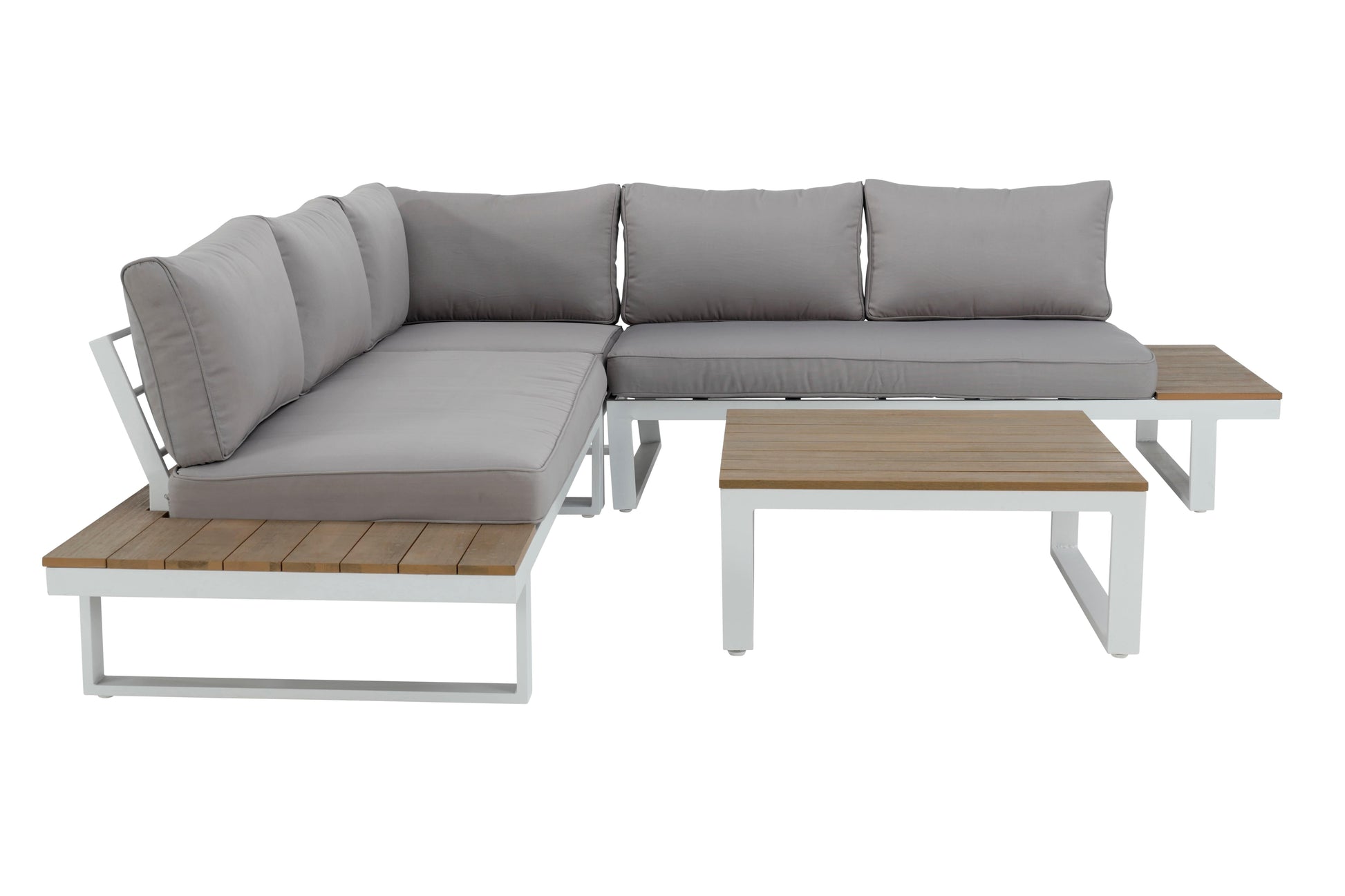 Bricocenter CAPRI 5-SEATER CORNER SET WITH WOOD EFFECT COFFEE TABLE AND WHITE