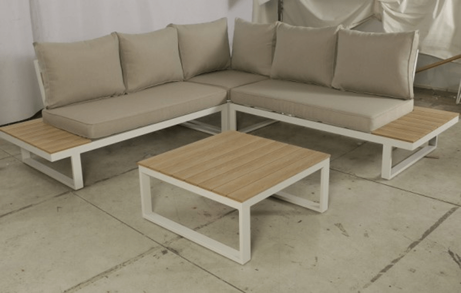 Bricocenter CAPRI 5-SEATER CORNER SET WITH WOOD EFFECT COFFEE TABLE AND WHITE