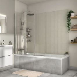 3-SIDED FOLDING BATHTUB WALL 140X120CM CRYSTAL CLEAR 5MM CHROME PROFILES ESSENTIAL