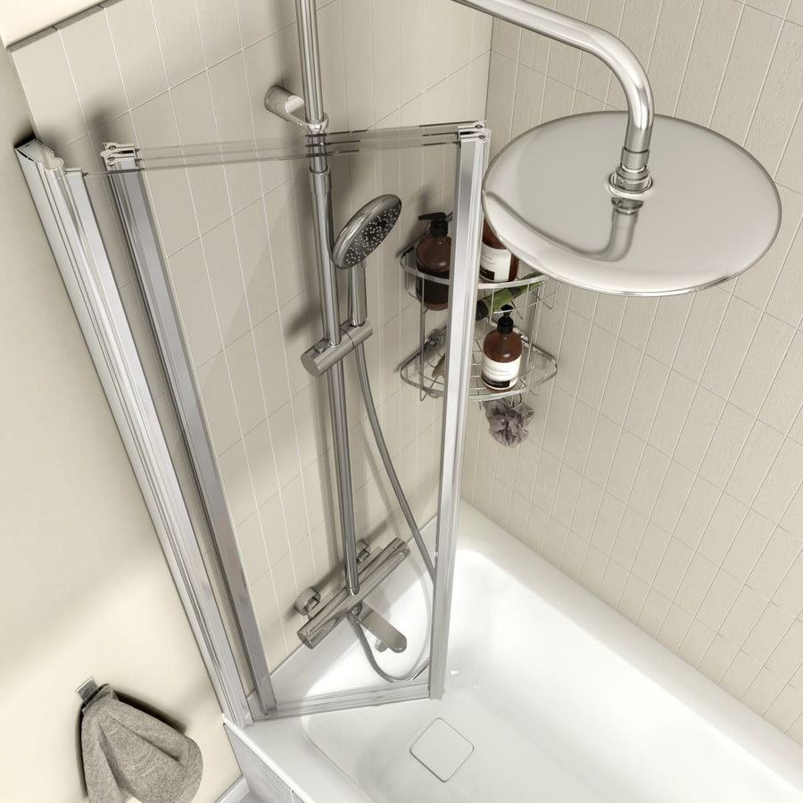 Bricocenter 3-SIDED FOLDING BATHTUB WALL 140X120CM CRYSTAL CLEAR 5MM CHROME PROFILES ESSENTIAL
