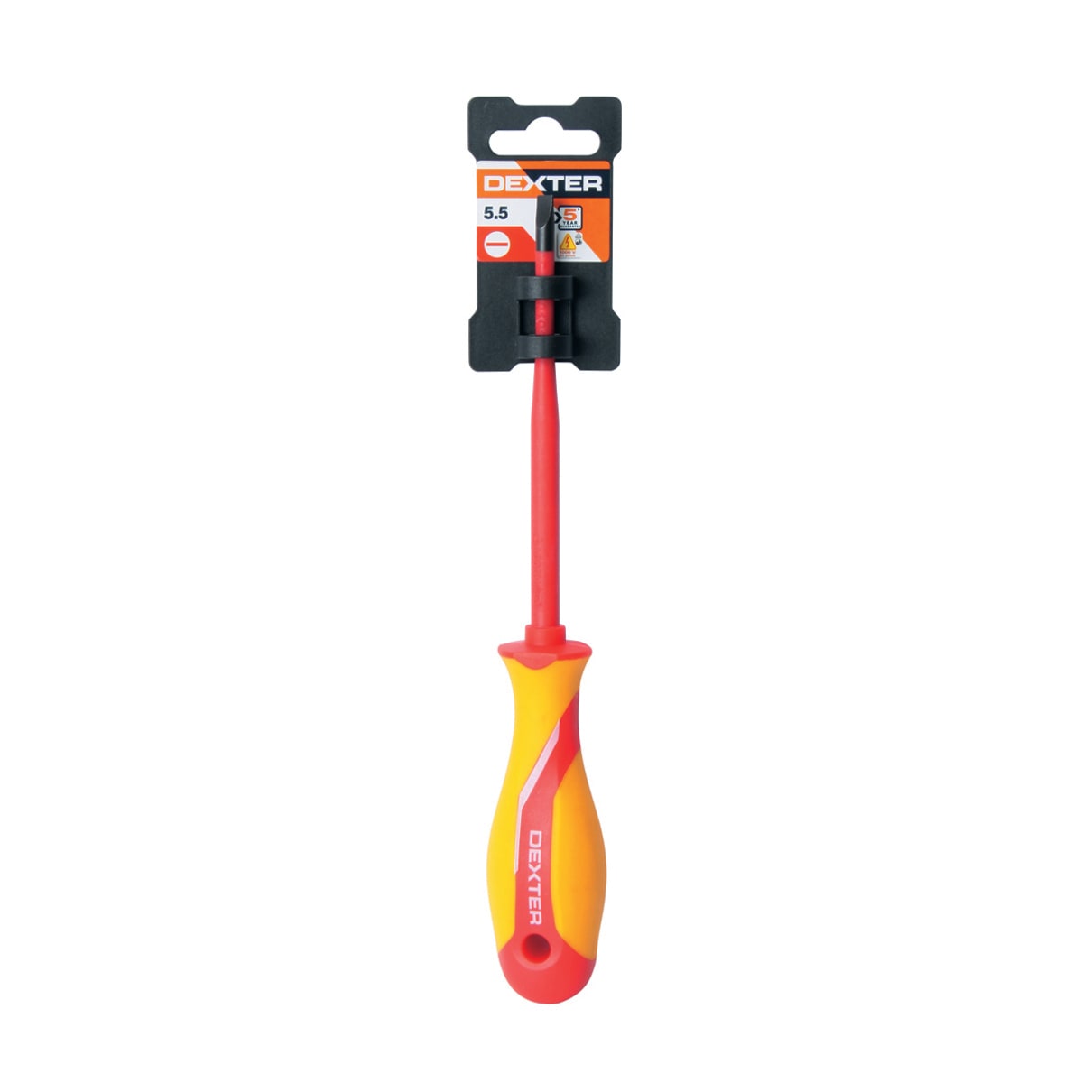 DEXTER INSULATED SCREWDRIVER CUT, SL IMPRESSION 5.5X125MM, CHROME VANADIUM