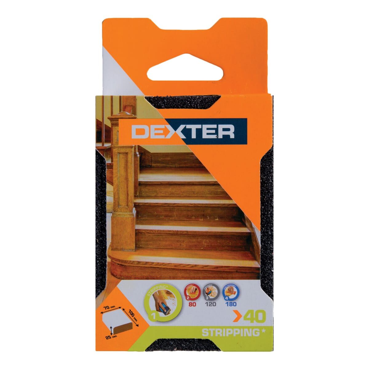 DEXTER ABRASIVE SPONGE FOR WOOD 100X70MM GRIT 40