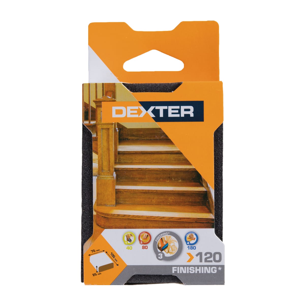 DEXTER ABRASIVE SPONGE FOR WOOD 100X70MM GRIT 120