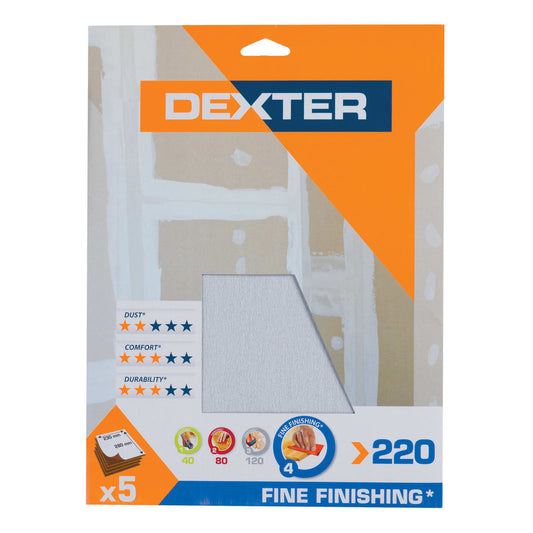 Dexter wall sanding sheet, grit 220, 230 x 280 mm, 5 pieces