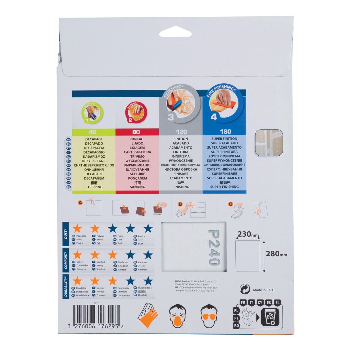 Dexter sanding sheets for walls, grit sizes 120, 180 and 240, 10 pieces