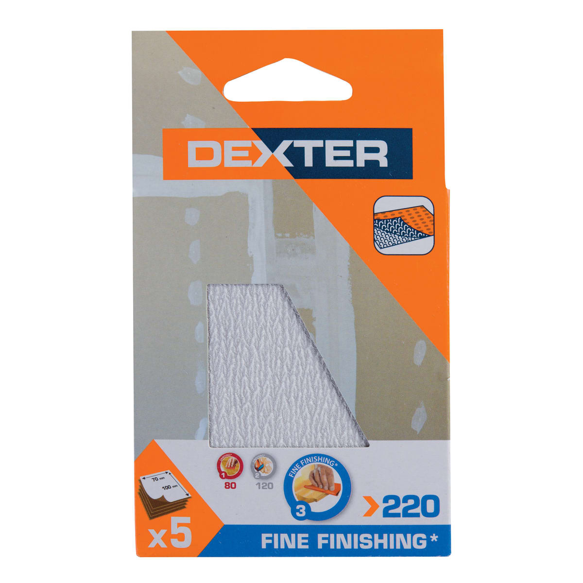 DEXTER WALL SANDING SHEET 220 GRIT 100X70MM