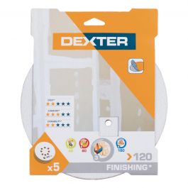 DEXTER RANDOM ORBITAL SANDER ABRASIVE FOR WALL 225MM, DRILLED, GRIT 120, 5 PIECES