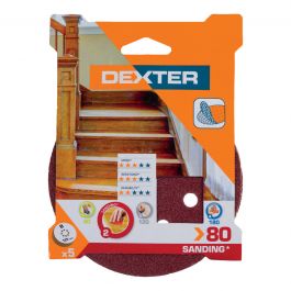 ABRASIVE FOR DEXTER ROTO-ORBITAL WOOD SANDER 125MM PERFORATED GRIT 80, 5 PIECES