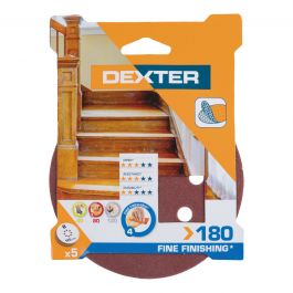 ABRASIVE FOR DEXTER RANDOM ORBITAL WOOD SANDER 125MM PERFORATED GRIT 180,5 PIECES