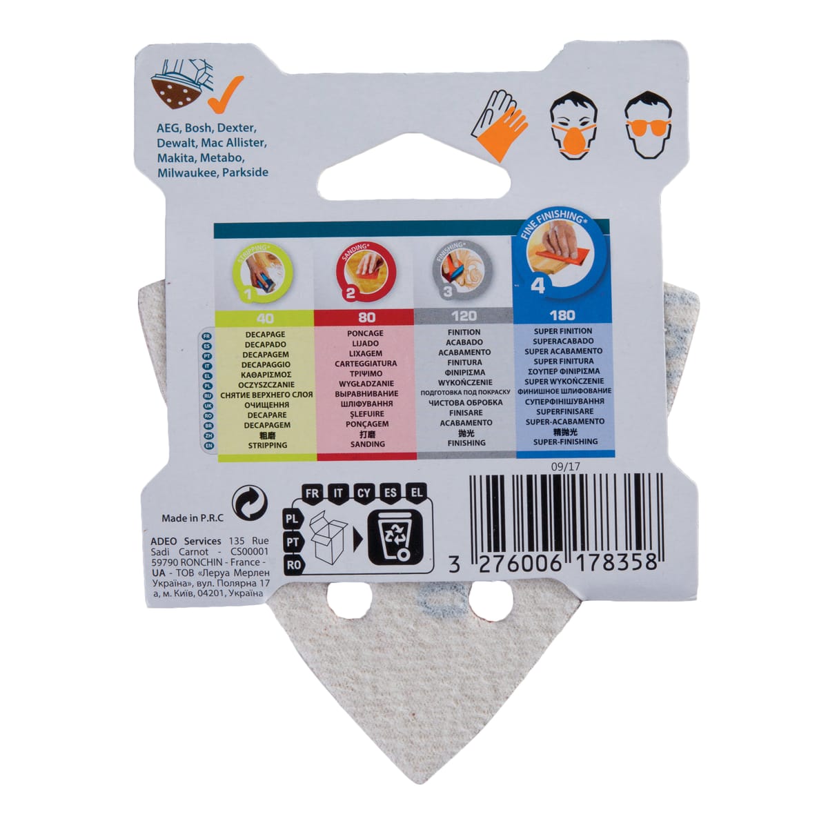 DEXTER DELTA WOOD SANDER ABRASIVE 93X93 UNPERFORATED,GRIT 180,5 PIECES