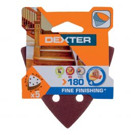 DEXTER DELTA WOOD SANDER ABRASIVE 93X93 UNPERFORATED,GRIT 180,5 PIECES