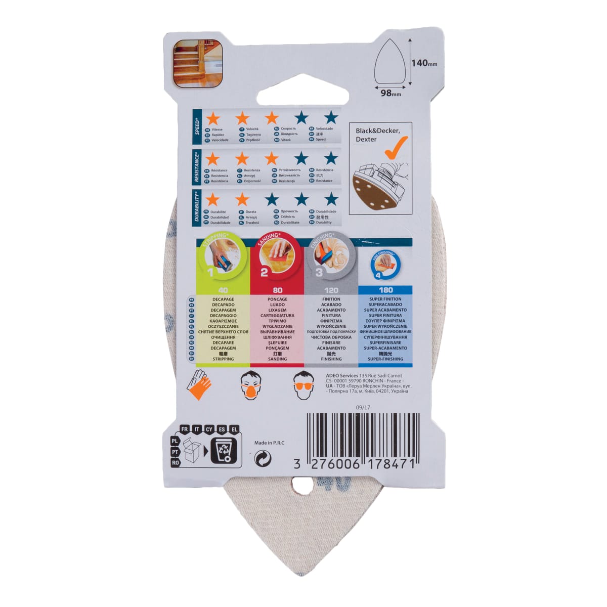 DEXTER MOUSE SANDER ABRASIVE FOR WOOD 140X98MM GRIT 40,80,120 10 PIECES