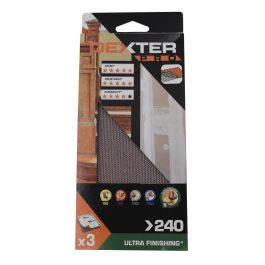 RETE ABRASIVA PER LEVIGATRICE ORBITALE DEXTER PRO  PER LEGNO 93X185MM GRANA 240, 3 PEZZI
