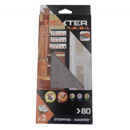 SANDING NET FOR DEXTER PRO ORBITAL SANDER, FOR WOOD, 115X230MM GRIT 80, 3 PIECES