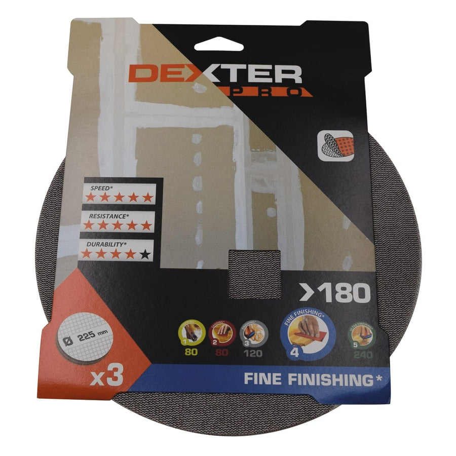 Bricocenter DEXTER PRO RANDOM ORBITAL SANDING NET, FOR WALLS 225 MM, PERFORATED, GRIT 180, 3 PIECES
