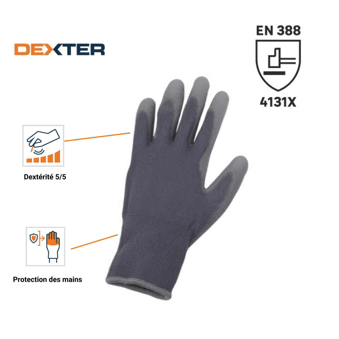 DEXTER PRECISION GLOVES SIZE 9L NYLON POLYURETHANE PALM