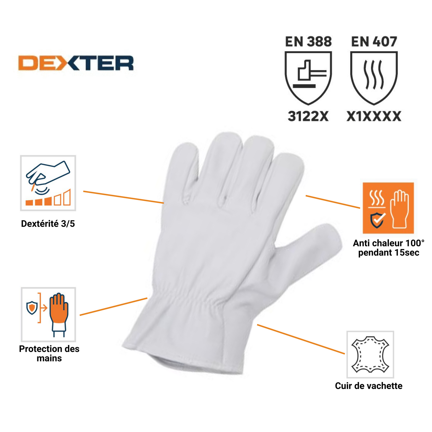 DEXTER LEATHER HANDLING GLOVES SIZE 8M