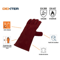 DEXTER LEATHER, POLYESTER AND COTTON WELDING GLOVES SIZE 11XXL