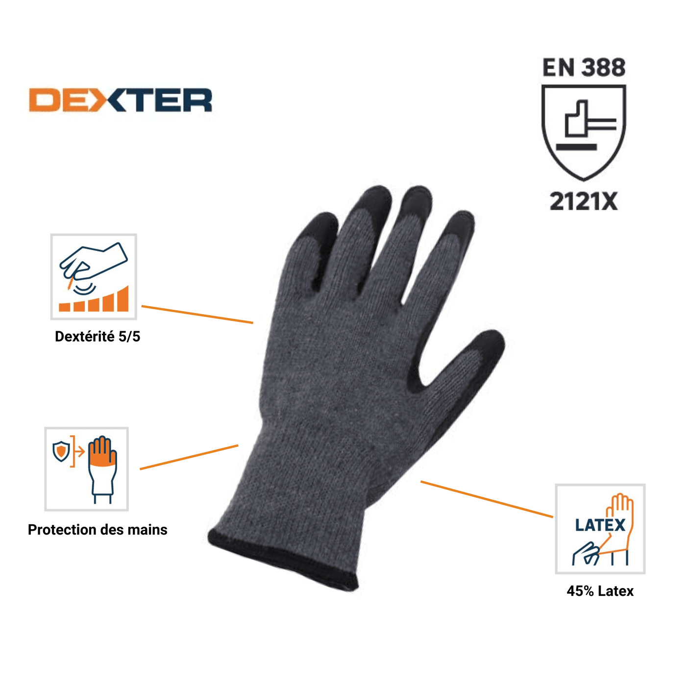 Dexter handling gloves size 9l cotton latex palm