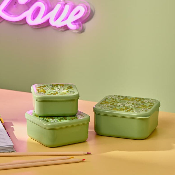 FRESHMOOD Snack containers set of 3 seafoam + Loulou print colour: seafoam, H 4,3 x W 8 x D 8 cm