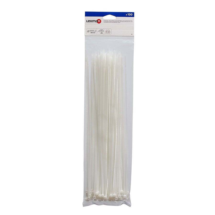 WHITE CABLE TIES 3.7X350MM 100 PIECES