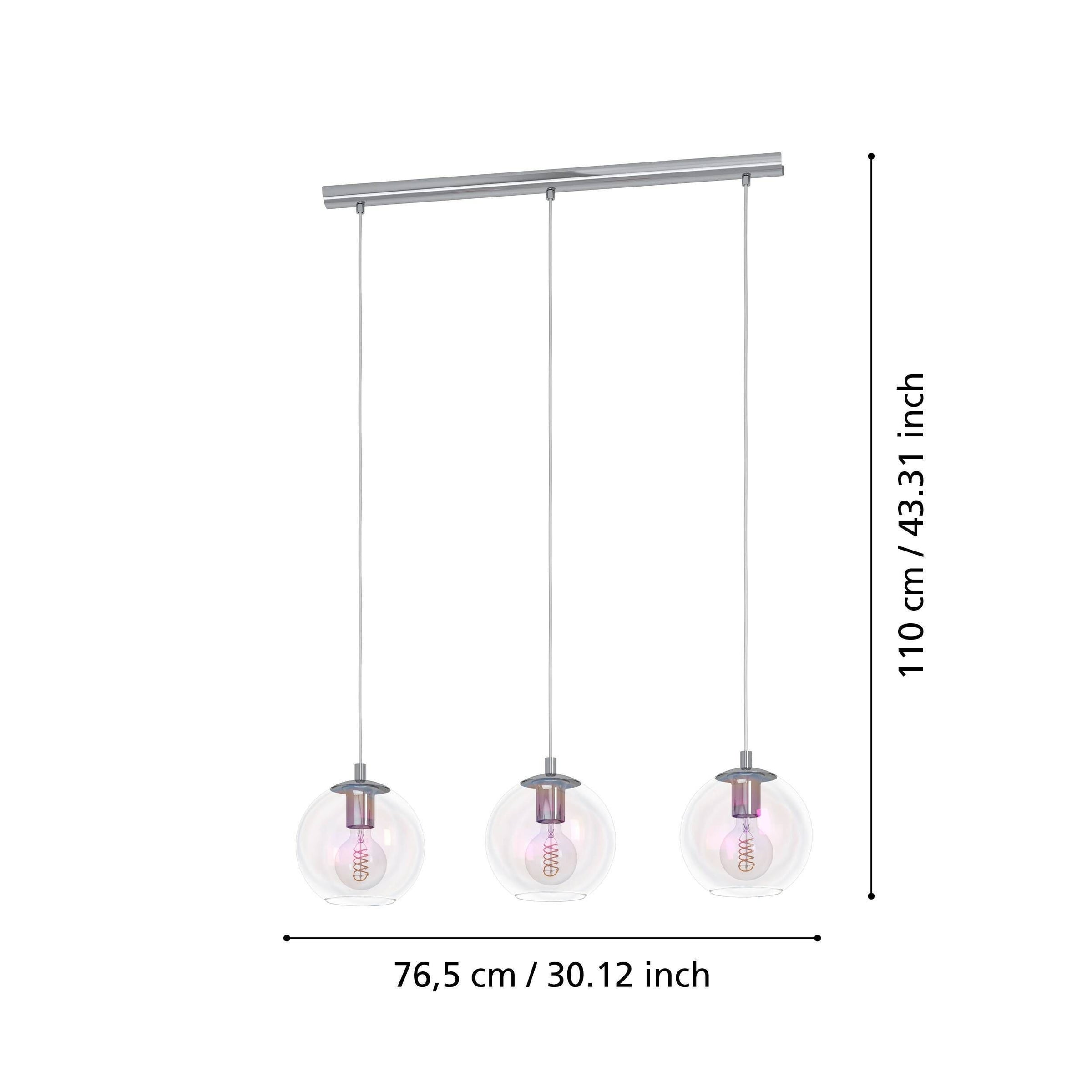 Ariscani steel and glass chandelier, 3 x 27 = 60 W