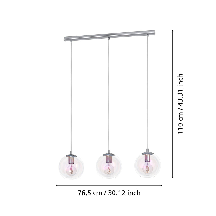 Lampadario ariscani acciaio e vetro3xe27=60w
