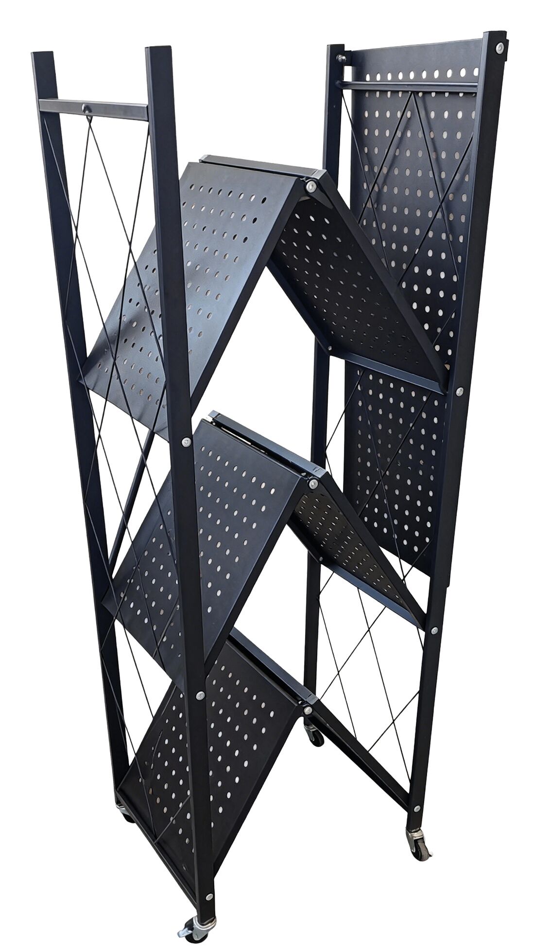 Foldable metal shelving unit with 4 shelves, 71x34x126cm