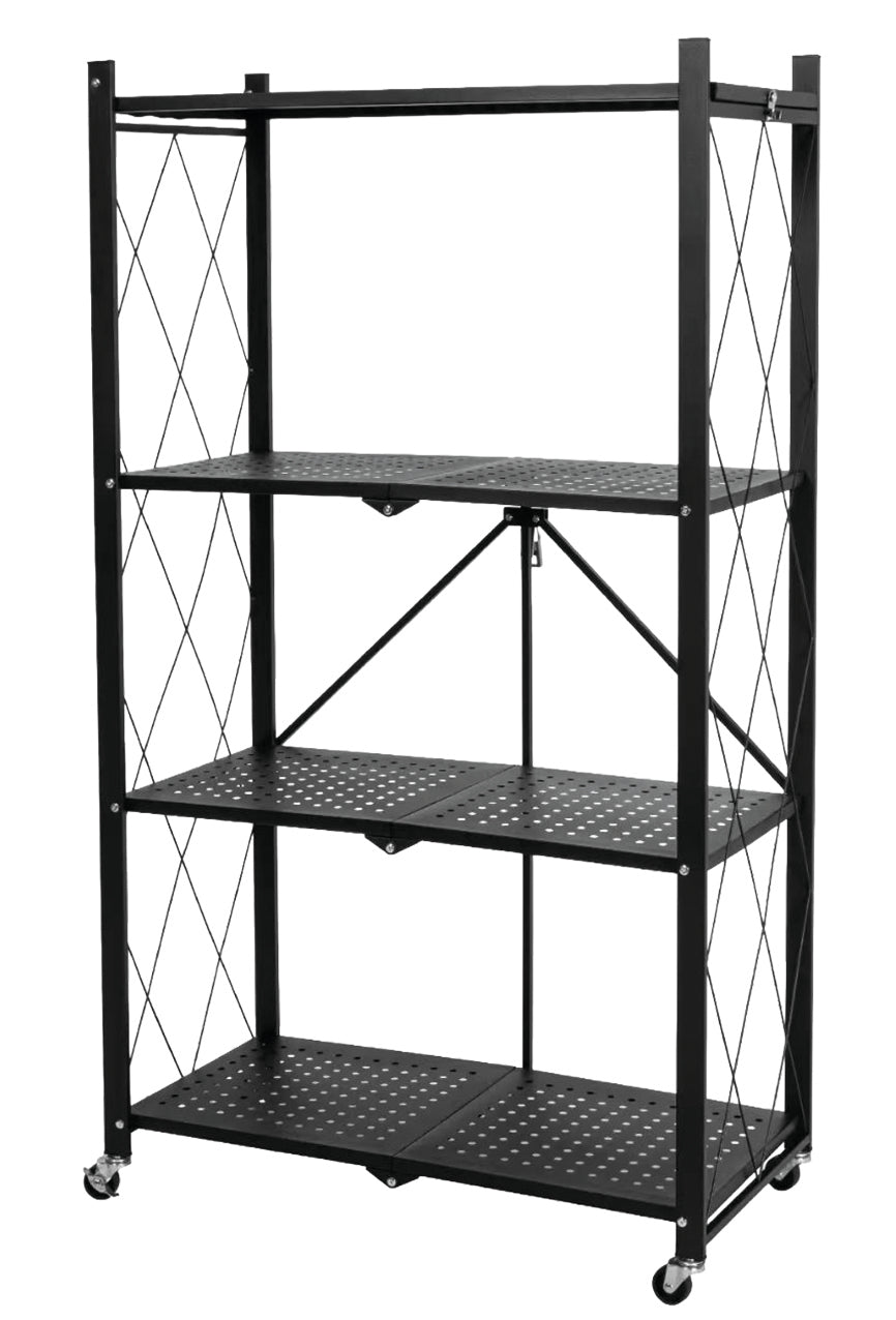 Foldable metal shelving unit with 4 shelves, 71x34x126cm