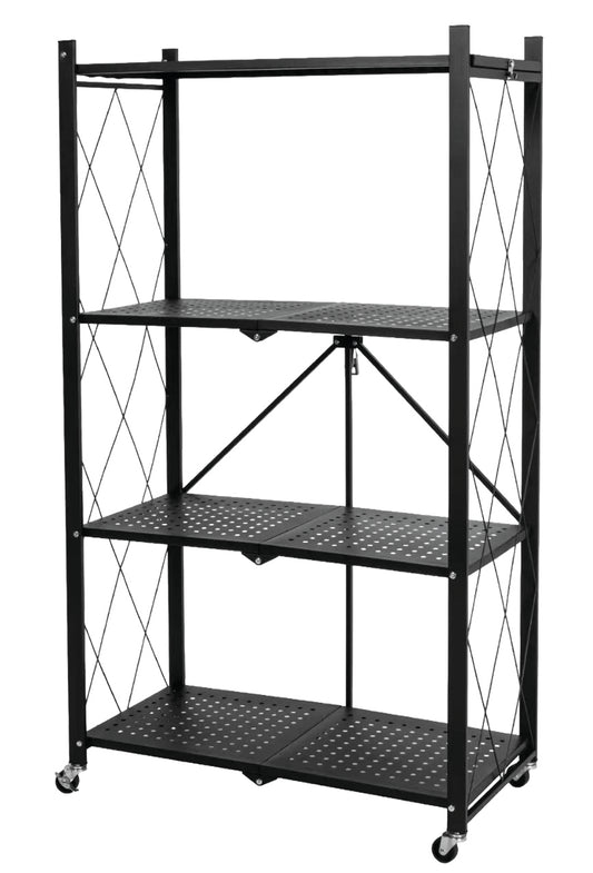 Foldable metal shelving unit with 4 shelves, 71x34x126cm