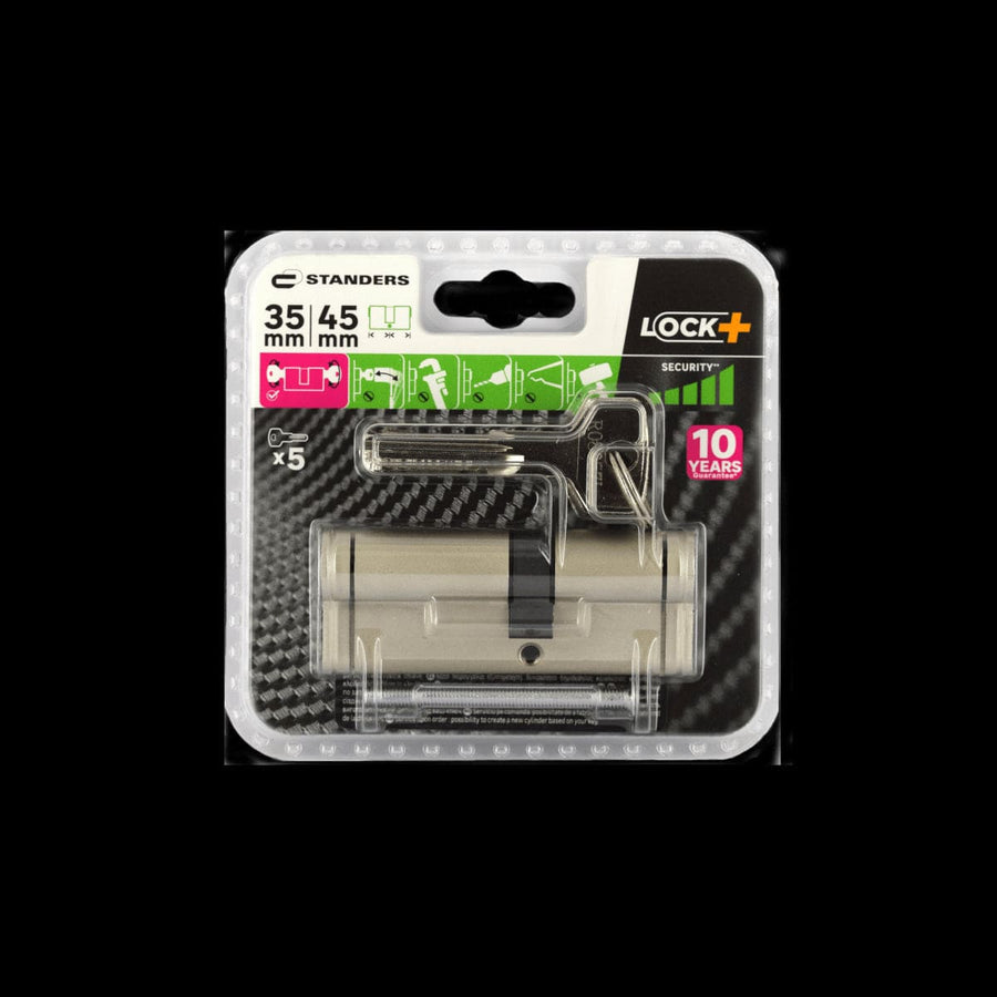 Bricocenter 35+45 MM STANDERS BRASS CYLINDER, SATIN NICKEL FINISH, 5 LONG STEEL KEYS