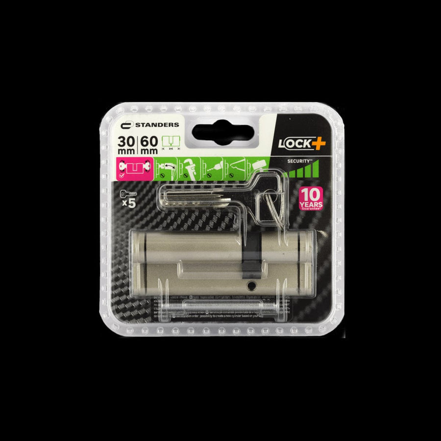 Bricocenter 30+60 MM STANDERS BRASS CYLINDER, SATIN NICKEL FINISH, 5 LONG STEEL KEYS