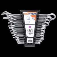 DEXTER COMBINATION SPANNER SET 12 ASSORTED SIZES CHROME VANADIUM