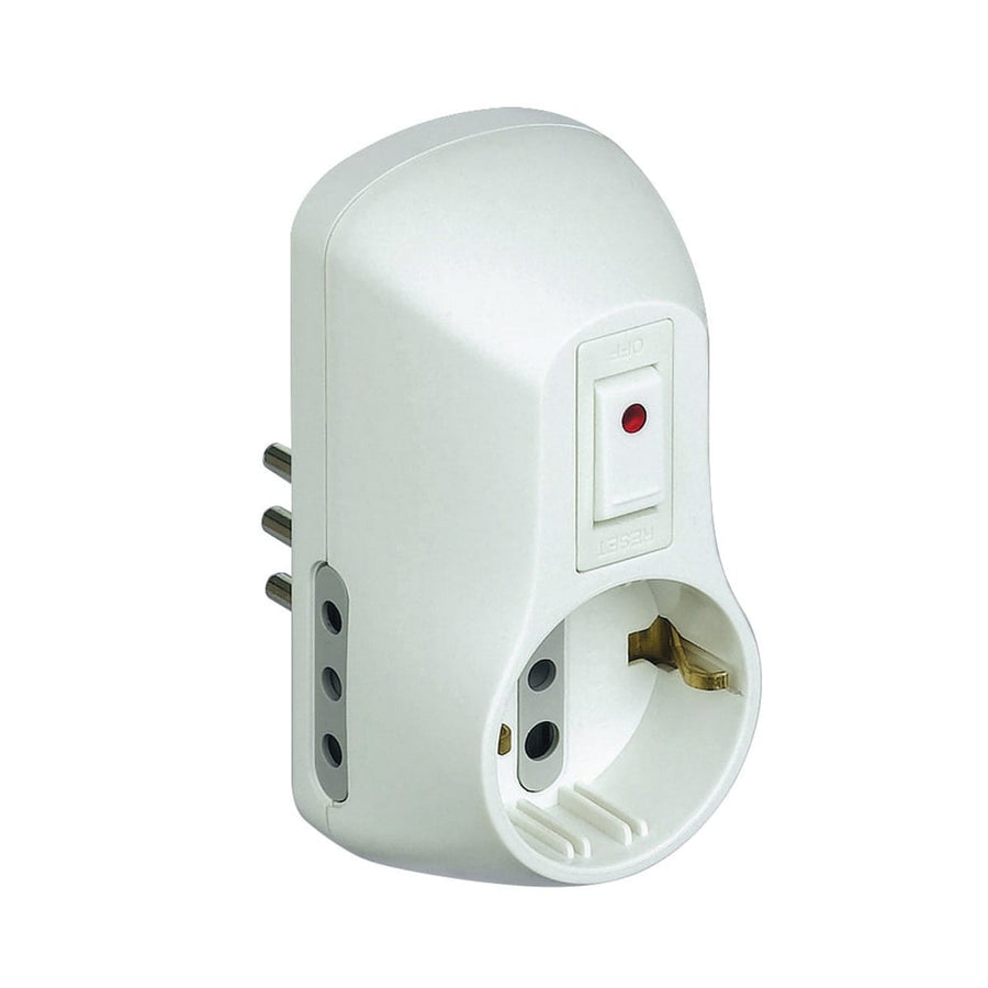 Bricocenter ADAPTER PLUG 10A 3 PLACES 2 SOCKETS 10A 1 UNIVERSAL WITH SWITCH WHITE