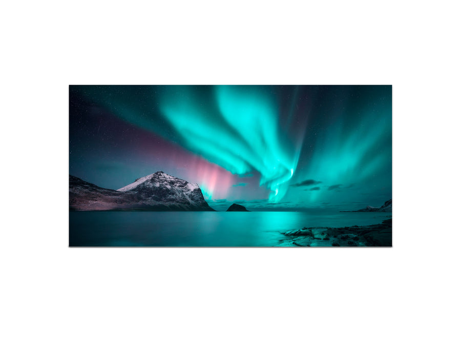 Canvas print, 50x100cm: 'Aurora over Lake'