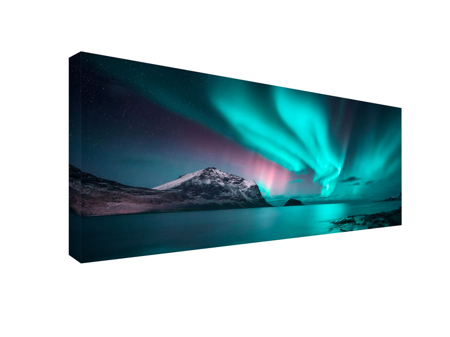 Canvas print, 50x100cm: 'Aurora over Lake'