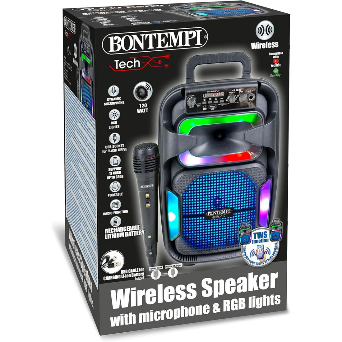 Wireless Amplifier with Display, Microphone and RGB Lights