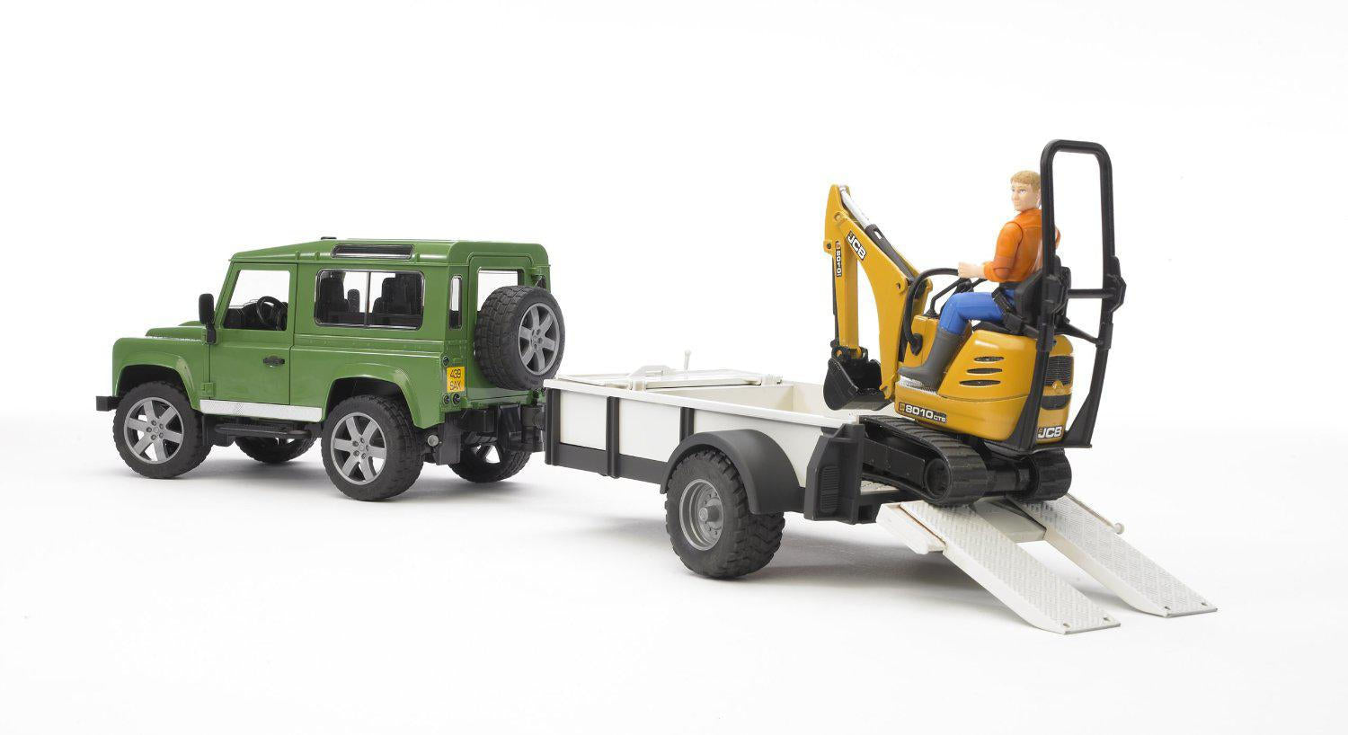 Land Rover Defender with Trailer, JCB Micro Excavator and 1 Figure