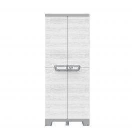 HIGH RESIN CABINET 2 DOORS LIGHT GREY/WHITE WOOD EFFECT CM.H172xW68xD39