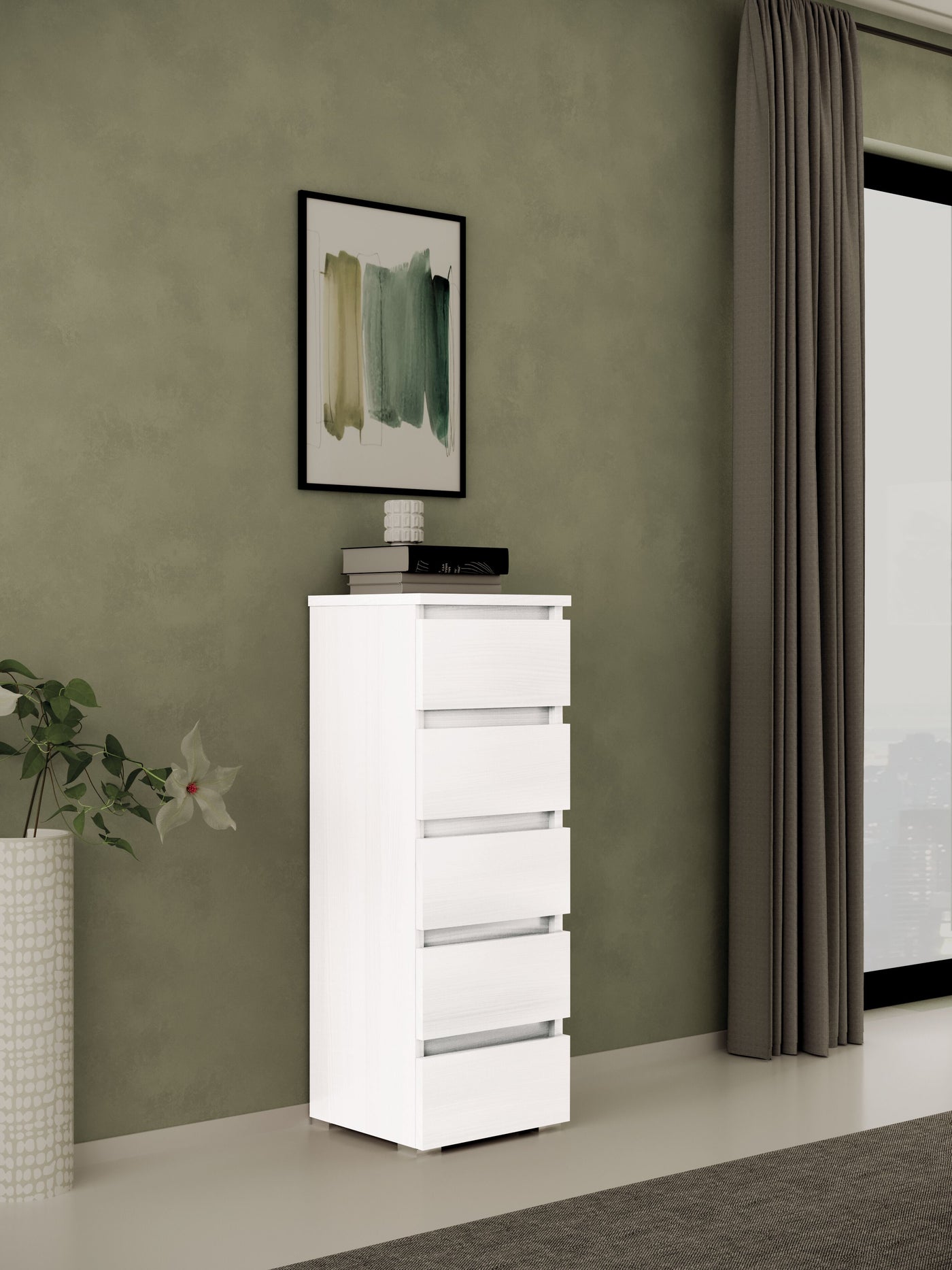 5-drawer chest, L47 x D40 x H127 cm. White