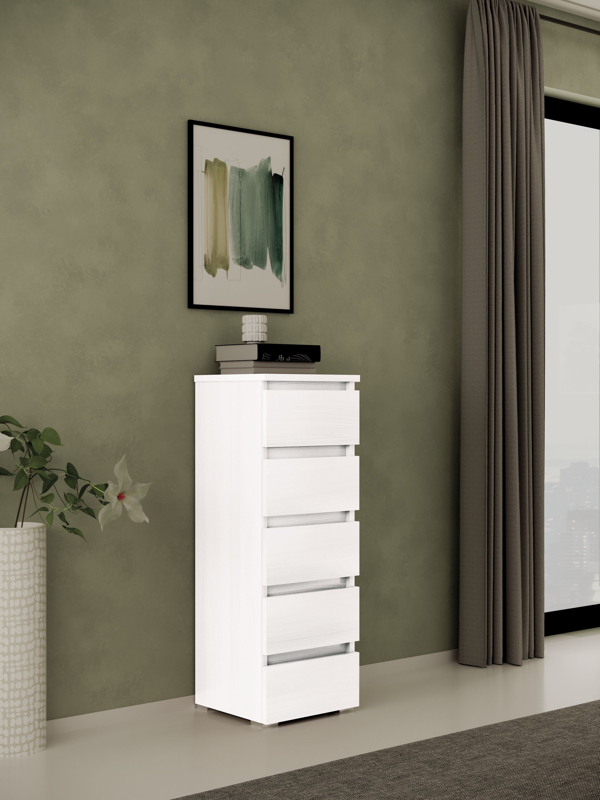5-drawer chest, L47 x D40 x H127 cm. White