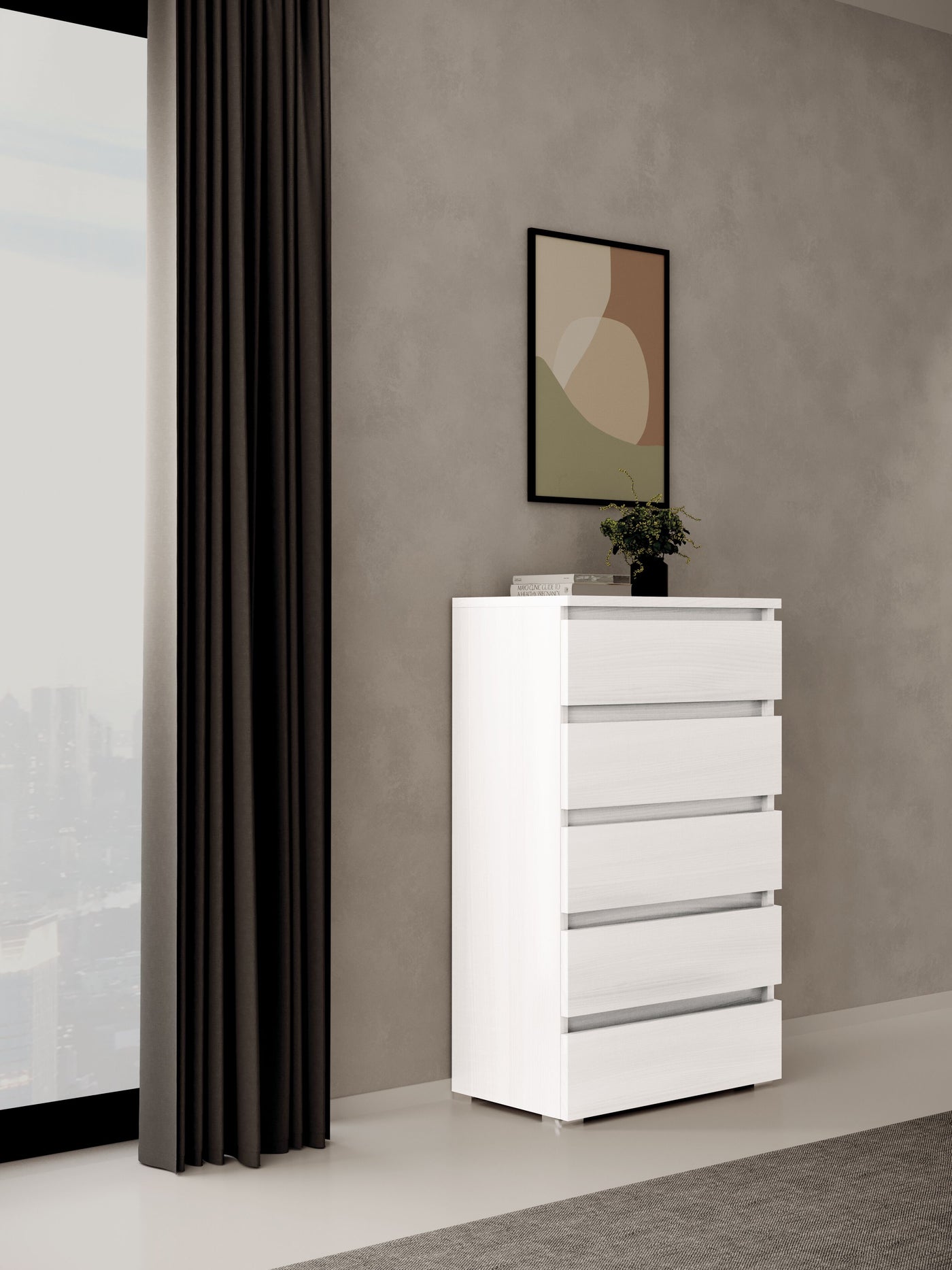 5-drawer chest, L75 x D40 x H127 cm. White
