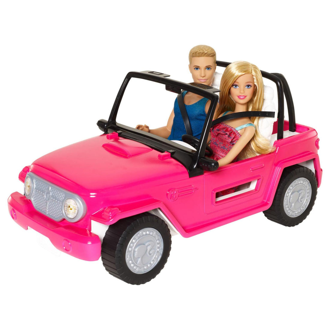 Barbie and Ken Beach Jeep Playset with Two Dolls and Pink SUV