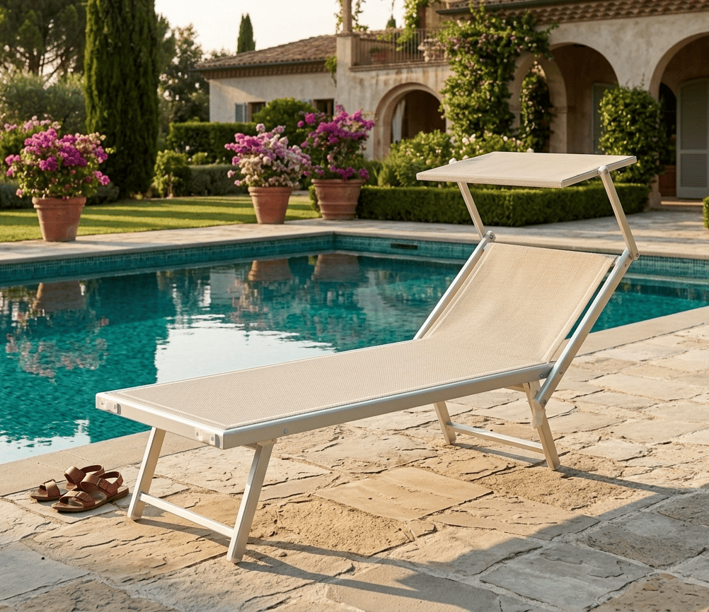 Aluminium and textilene sun lounger with canopy 184x67x39 sand