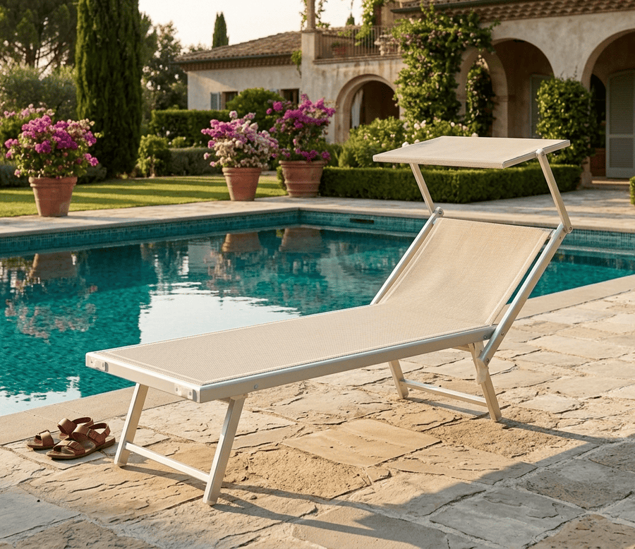 Aluminium and textilene sun lounger with canopy 184x67x39 sand