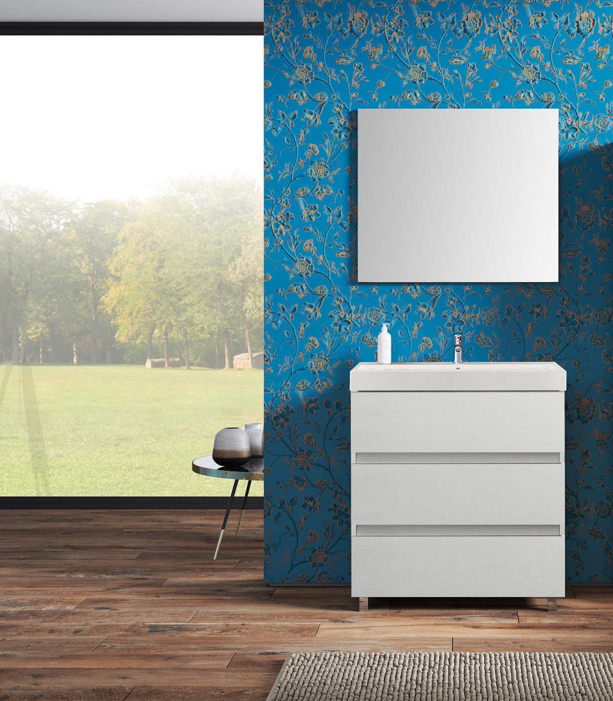 New Kora white ash-effect bathroom cabinet with 3 drawers, 80cm