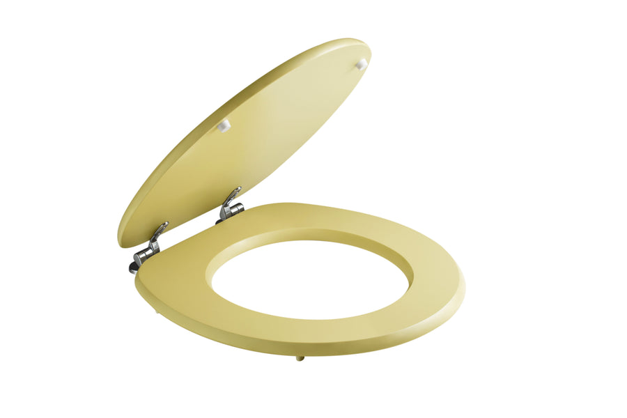 Champagne universal oval toilet seat cover coloured mdf fixed from underneath metal antibacterial