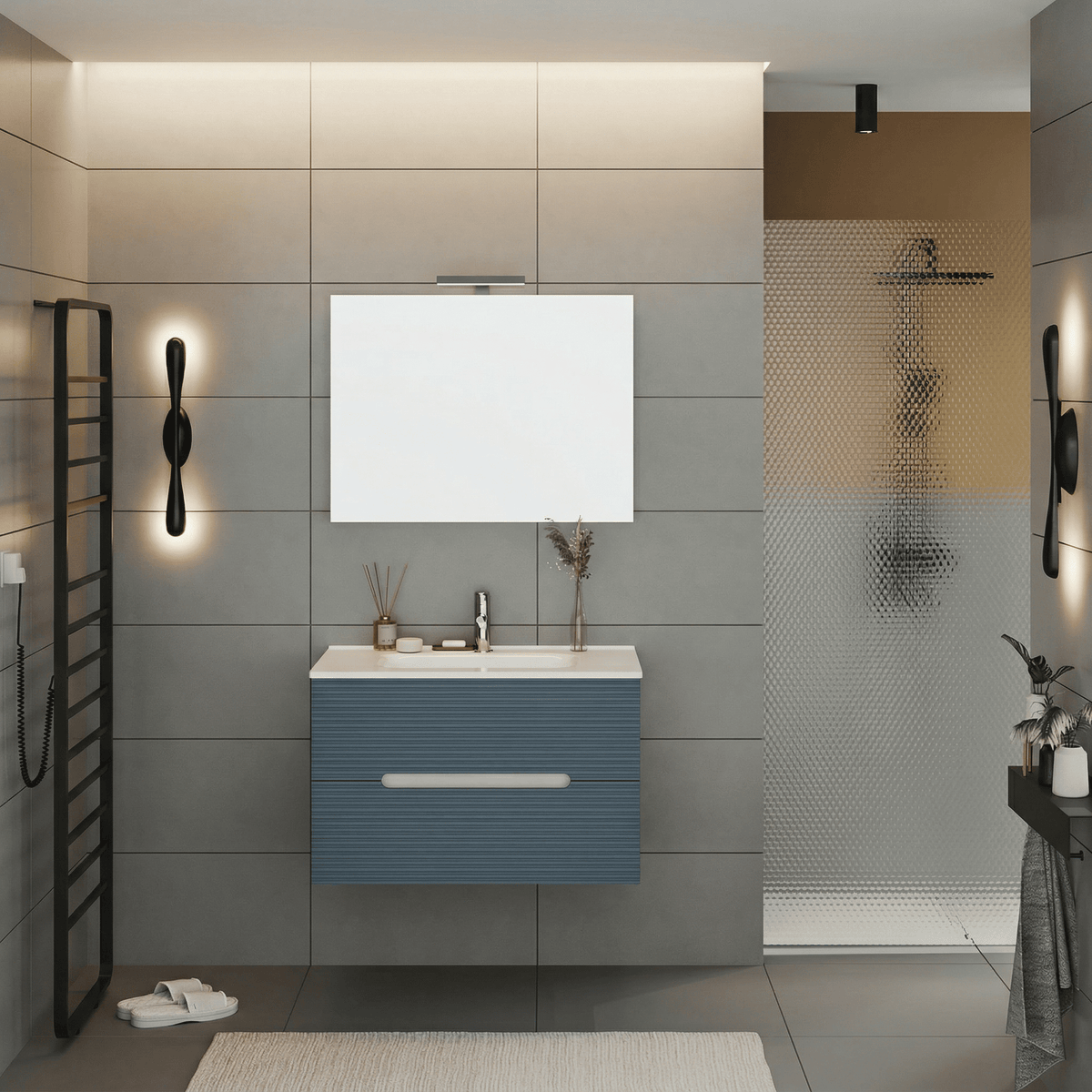 Mobile bagno iris rovere ice/blu mare dogato 80 cm