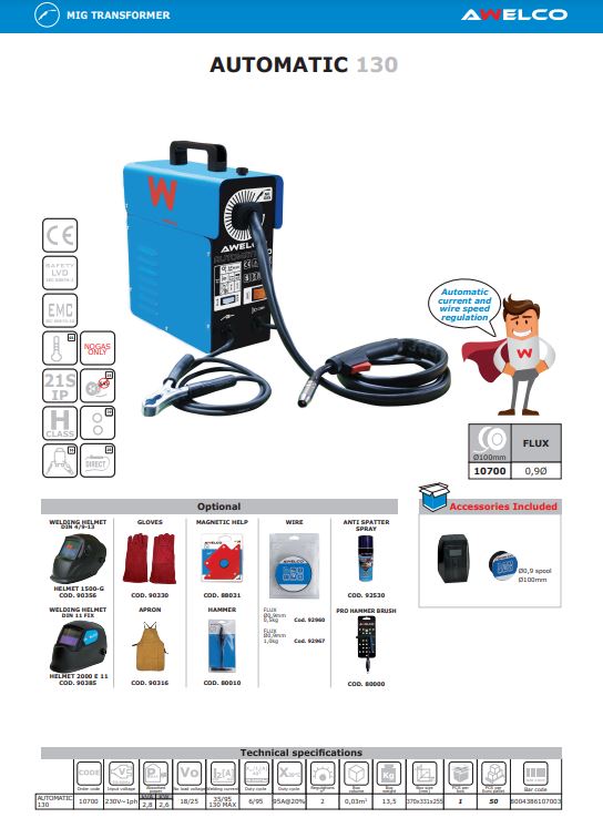 AWELCO AUTOMIG 130 NO GAS WIRE WELDING MACHINE