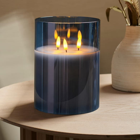 Casa LED Blue Candle Holder, H 20 cm - Ø 15 cm